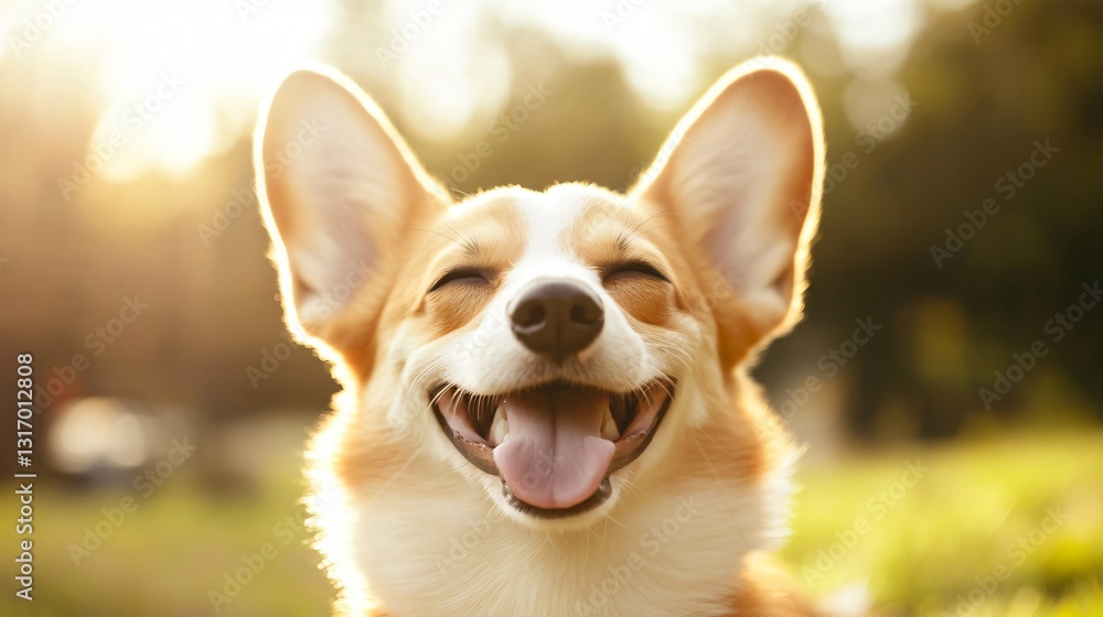 Cheerful corgi in sunlight, happy dog with flopped ears enjoying outdoor playtime in a grassy field, ideal for pet themes. Cheerful corgi in sunlight, happy dog with flopped ears enjoying outdoor playtime in a grassy field, ideal for pet themes.