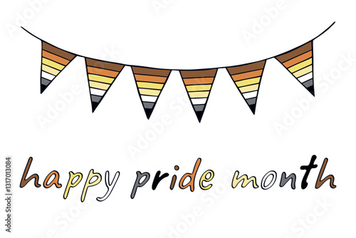 Colorful garland Bear brotherhood pride flag Happy pride day LGBTQIA community Pride Month Vector hand drawn doodle for posters, stickers, logo, cards
