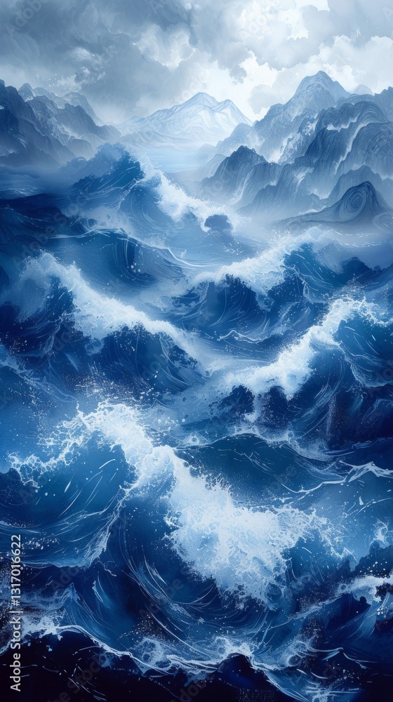 Abstract watercolor background with various shades of blue like waves in the ocean creating a serene atmosphere Abstract watercolor background with various shades of blue like waves in the ocean creating a serene atmosphere