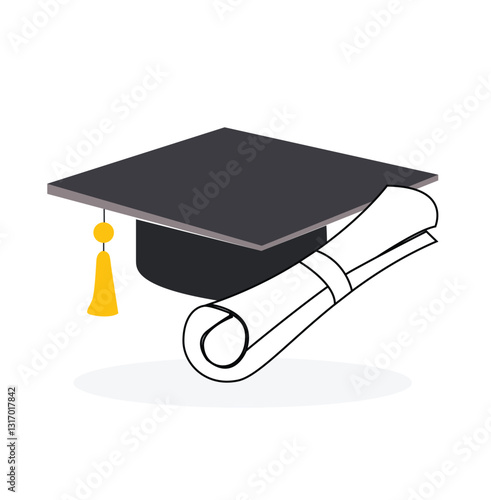 Toga cap with graduation certificate 