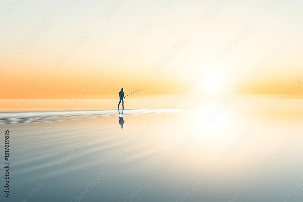 Fototapeta premium Peaceful Sunset Fishing Scene