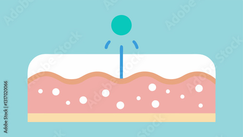 Skin Penetration An illustration depicting the device gently pressing against skin with tiny exosome particles visibly trating the surface layers highlighting their potential