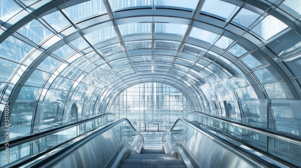 Modern architectural walkway with glass and metal Modern architectural walkway with glass and metal