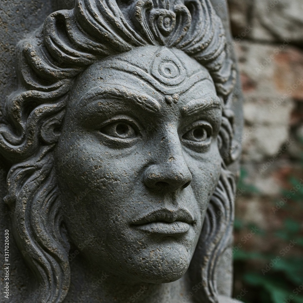 Cement Guardian Face Sculpture – Mystical Guardian Face Carving Cement Guardian Face Sculpture – Mystical Guardian Face Carving