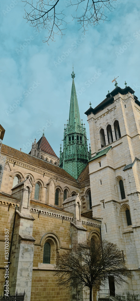 Fototapeta premium Gothic church in Geneva city