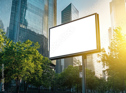 Wallpaper Mural Billboard Mockup in Modern Cityscape Advertising Space with Trees Torontodigital.ca