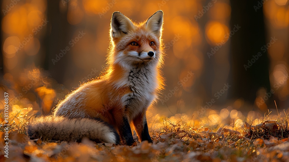 Naklejka premium Autumn Fox in Golden Forest Sunlight