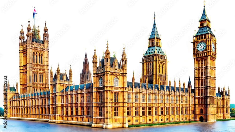 Fototapeta premium Left-aligned Big Ben clock tower. Image and copy space.