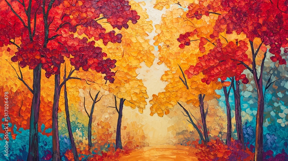 Autumnal Forest Path: Vibrant Hues of Fall Foliage and Golden Sunlight Autumnal Forest Path: Vibrant Hues of Fall Foliage and Golden Sunlight