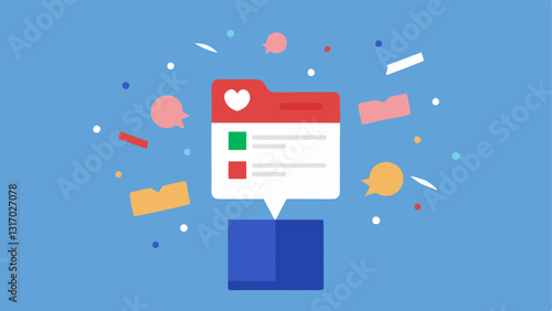 Public Opinions as Confetti Depict a giant social media post being bombarded by colorful confetti made of comments likes and shares emphasizing how overwhelming public opinion can