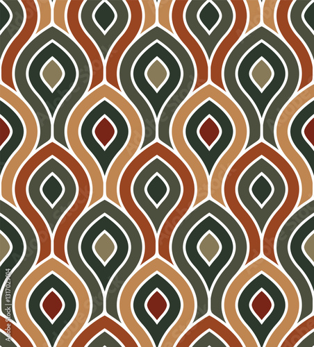 Traditional geometric asian motif with concentric colorful ovals and ogivals. Contemporary ethnic style. Abstract vector illustration for textile, cover, wallpaper, and wrapping.