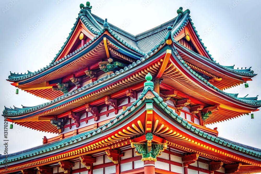 Obraz premium Digital art: Modern interpretation of a temple roof's intricate line.