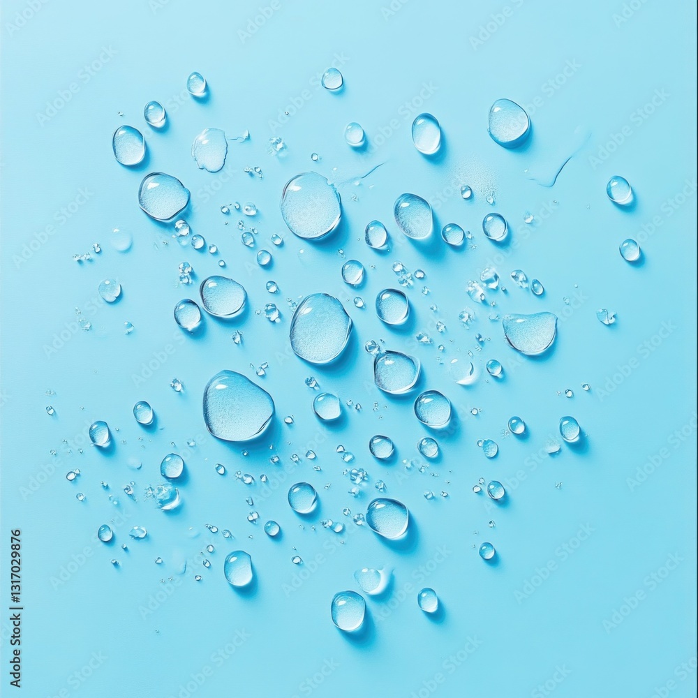 Water droplets on a light blue surface Water droplets on a light blue surface