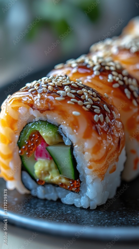 Sushi rolls gracefully arranged on a white plate on a wooden table in a cozy japanese restaurant embodying the concept of fine dining and culinary artistry of sushi express and miso sushi bar Sushi rolls gracefully arranged on a white plate on a wooden table in a cozy japanese restaurant embodying the concept of fine dining and culinary artistry of sushi express and miso sushi bar