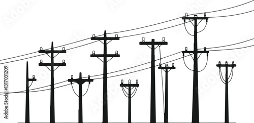Simple Line Drawing of Utility Poles and Power Lines