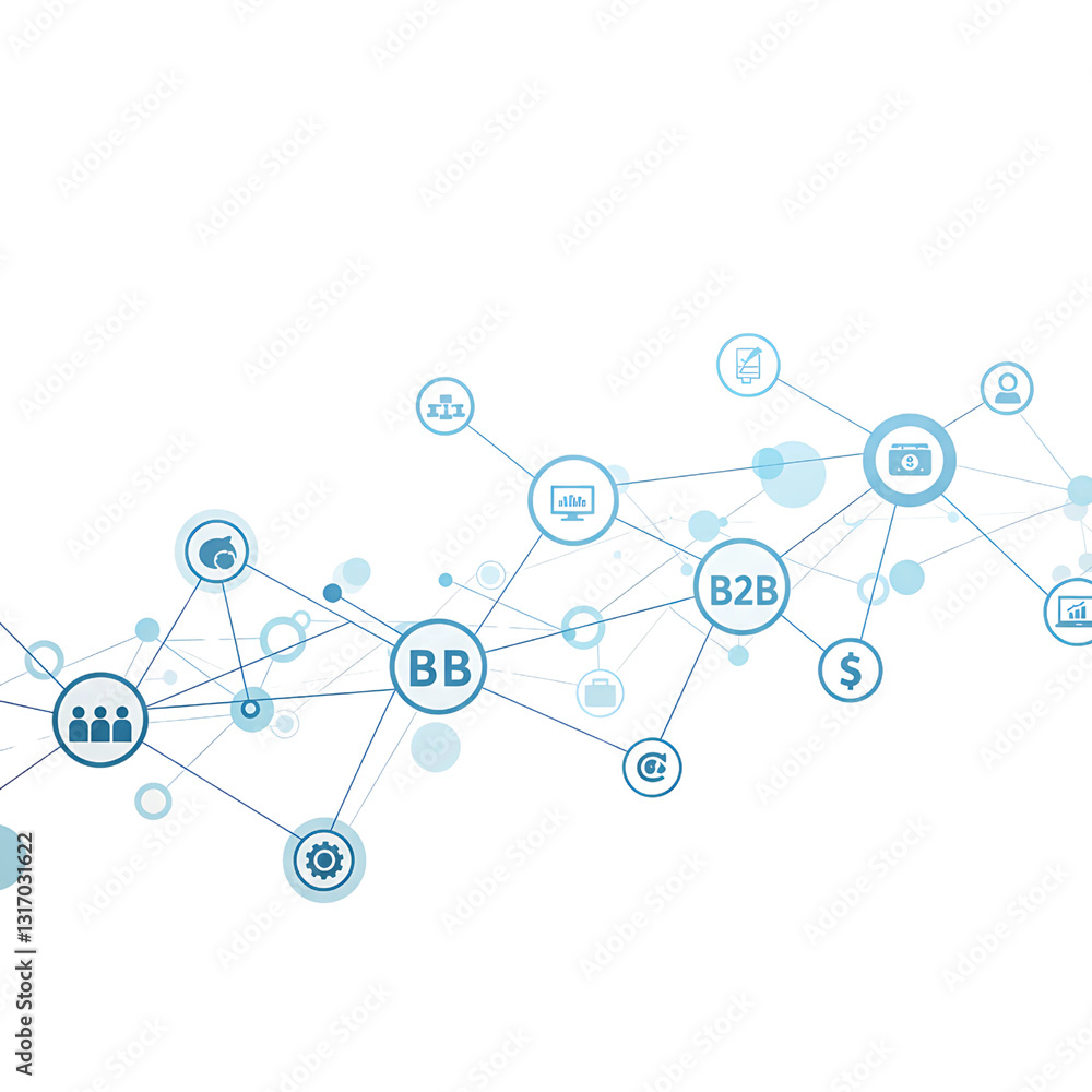 B2B and B2C Networking Concept with Business Icons on Transparent Background B2B and B2C Networking Concept with Business Icons on Transparent Background