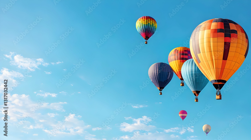 Obraz premium Colorful Hot Air Balloons Soaring in Blue Sky with White Clouds