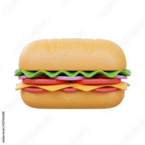 Delicious Sub Sandwich 3D Render Tasty Food Illustration Graphic Design Element eat meal menu icon   photo