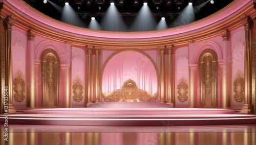 Pink golden ceremony award stage venue background.