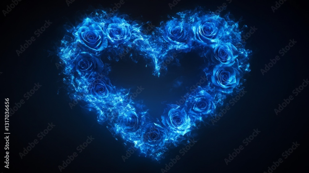 Fototapeta premium Blue Roses Forming a Heart Shape in a Dark Background