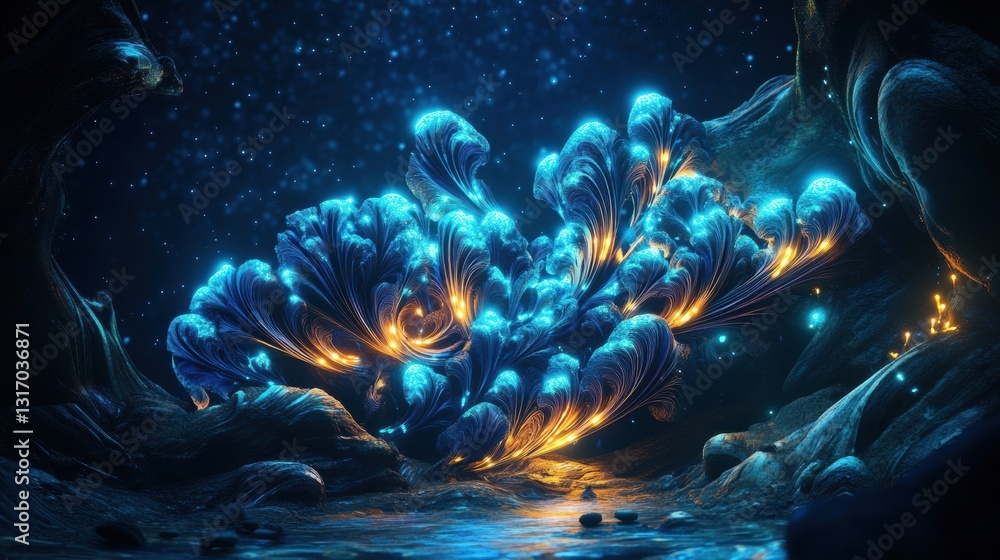 Naklejka premium Cyber Big Data Flow Particles Bokeh. Digital Neural Network. Concept of AI Artificial Intelligence Technology Machine Deep Learning. Digital Communication. Science Technology Presentation
