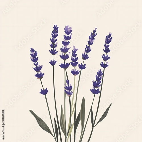 Minimal lavender illustration with clean lines and muted tones, modern art print