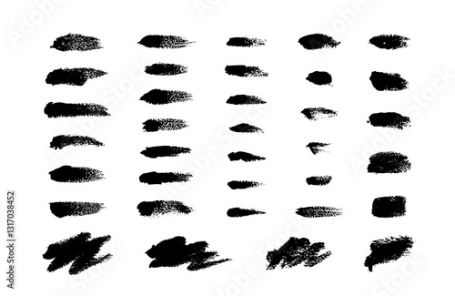 ブラシ　ざらついたペイント装飾イラストセット　インク　絵の具　掠れた筆の跡　ストローク　刷毛