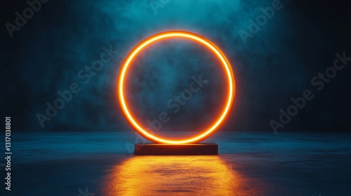 A glowing orange circle is on a dark background