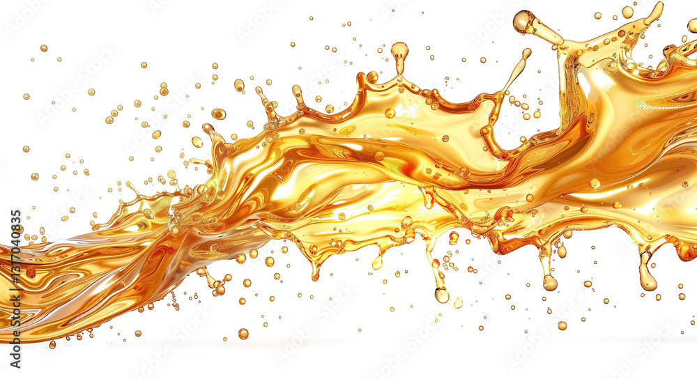 Fototapeta premium Gold water splash isolated on white, liquid background.