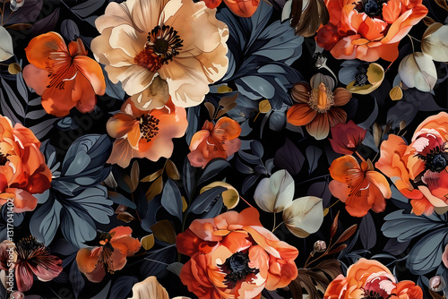 Flowers seamless pattern ba...