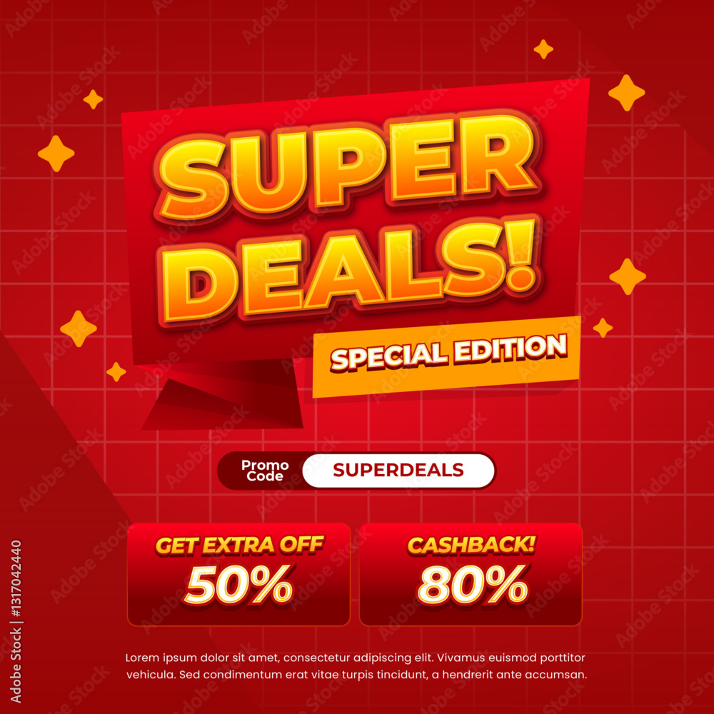 Super Sale discount deals Super deep red gradient Editable text effect Cute grid style background with Red Pop up sale badge Promotional banner flyer Template Super Sale discount deals Super deep red gradient Editable text effect Cute grid style background with Red Pop up sale badge Promotional banner flyer Template