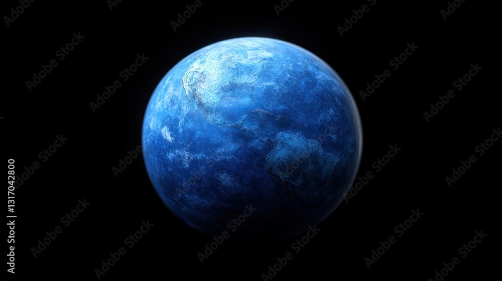 Stunning Blue Planet in Deep Space with Textured Surface Details Stunning Blue Planet in Deep Space with Textured Surface Details
