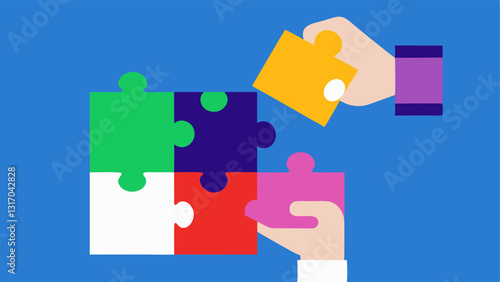 Puzzle Pieces A hand fitting together colorful puzzle pieces that were previously tered symbolizing the idea that setbacks are just part of creating a bigger picture.