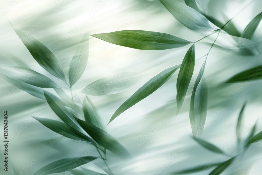Obraz premium Serene bamboo leaves in soft focus create a tranquil and calming atmosphere with a gentle light and airy feel for wellness and spa concepts
