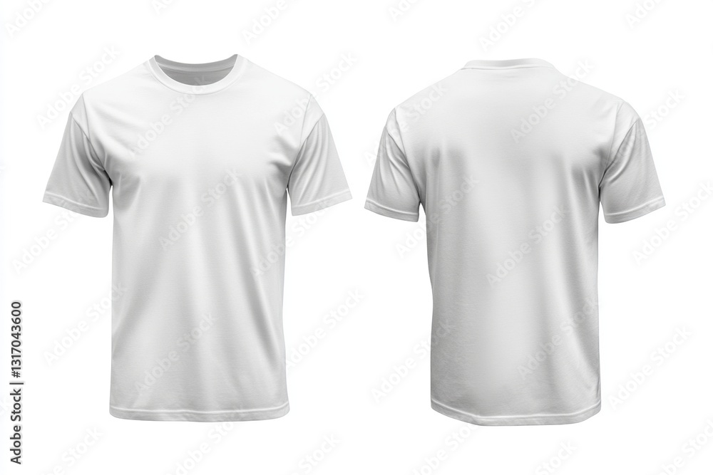 Plain white t-shirt displayed from front and back against a white background for apparel marketing Plain white t-shirt displayed from front and back against a white background for apparel marketing