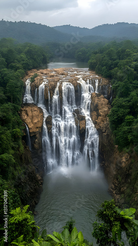 Multitier Waterfall In Lush Green Forest photo