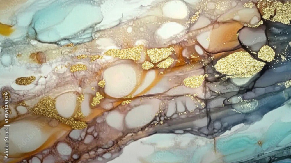 Fototapeta premium Art wall painting pastel toned and golden splashes.