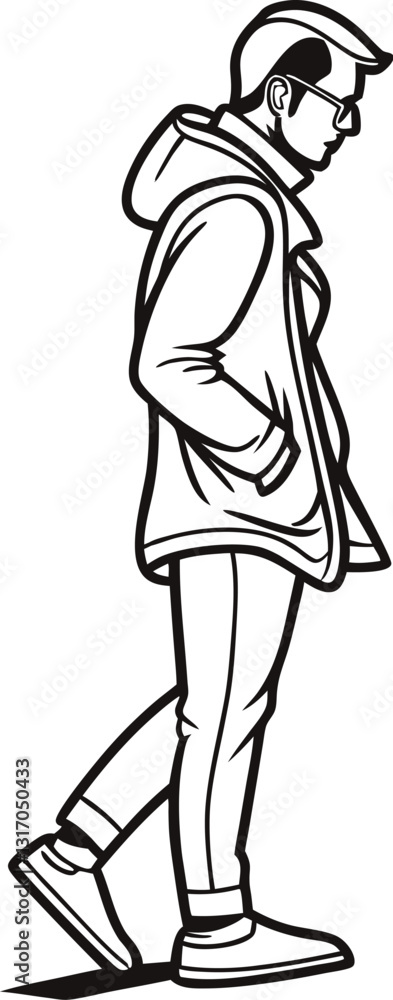 Modern young man in line art style. Generative AI. Modern young man in line art style. Generative AI.