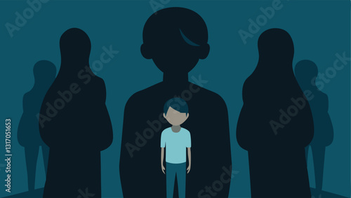 Silhouette with a Shadow Cast A silhouette of a person with a complex shadow behind them depicting the burdens and hidden traumas of those affected by human trafficking.