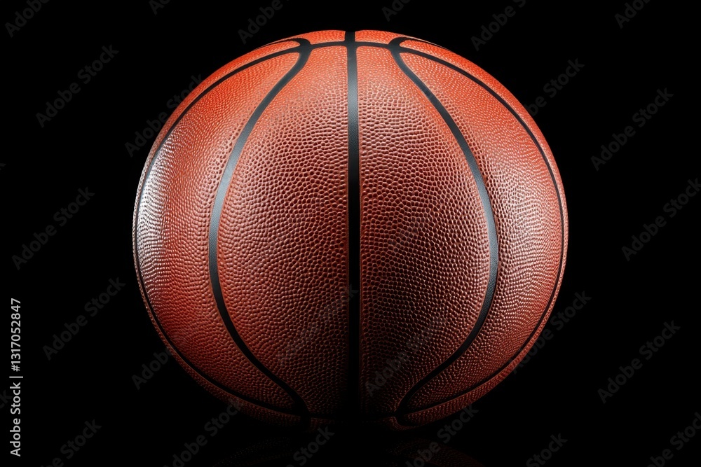 Fototapeta premium Basketball sphere in spotlight on black background for sport equipment and athletic competition concept