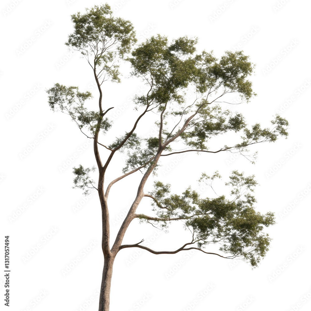 A tree is standing tall and green against a white background. The tree is the main focus of the image, and it is the only object in the scene. The white background creates a sense of contrast A tree is standing tall and green against a white background. The tree is the main focus of the image, and it is the only object in the scene. The white background creates a sense of contrast