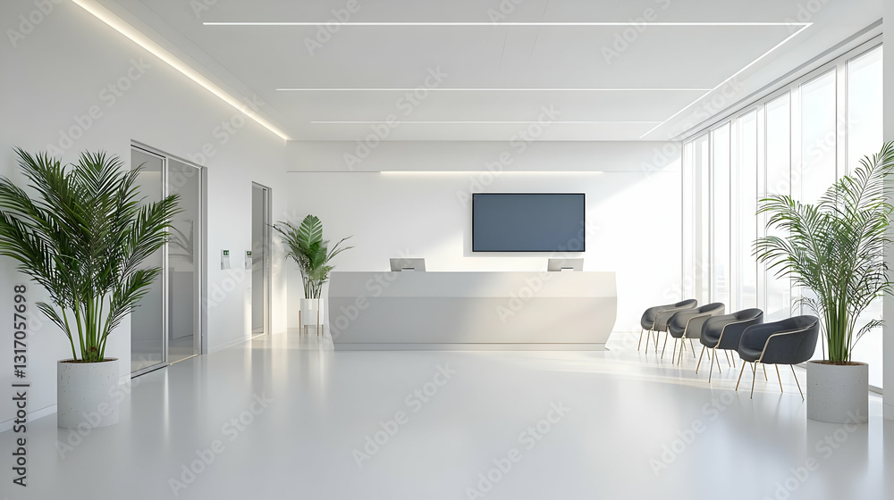 Fototapeta premium Bright Modern Office Reception Area With White Interior