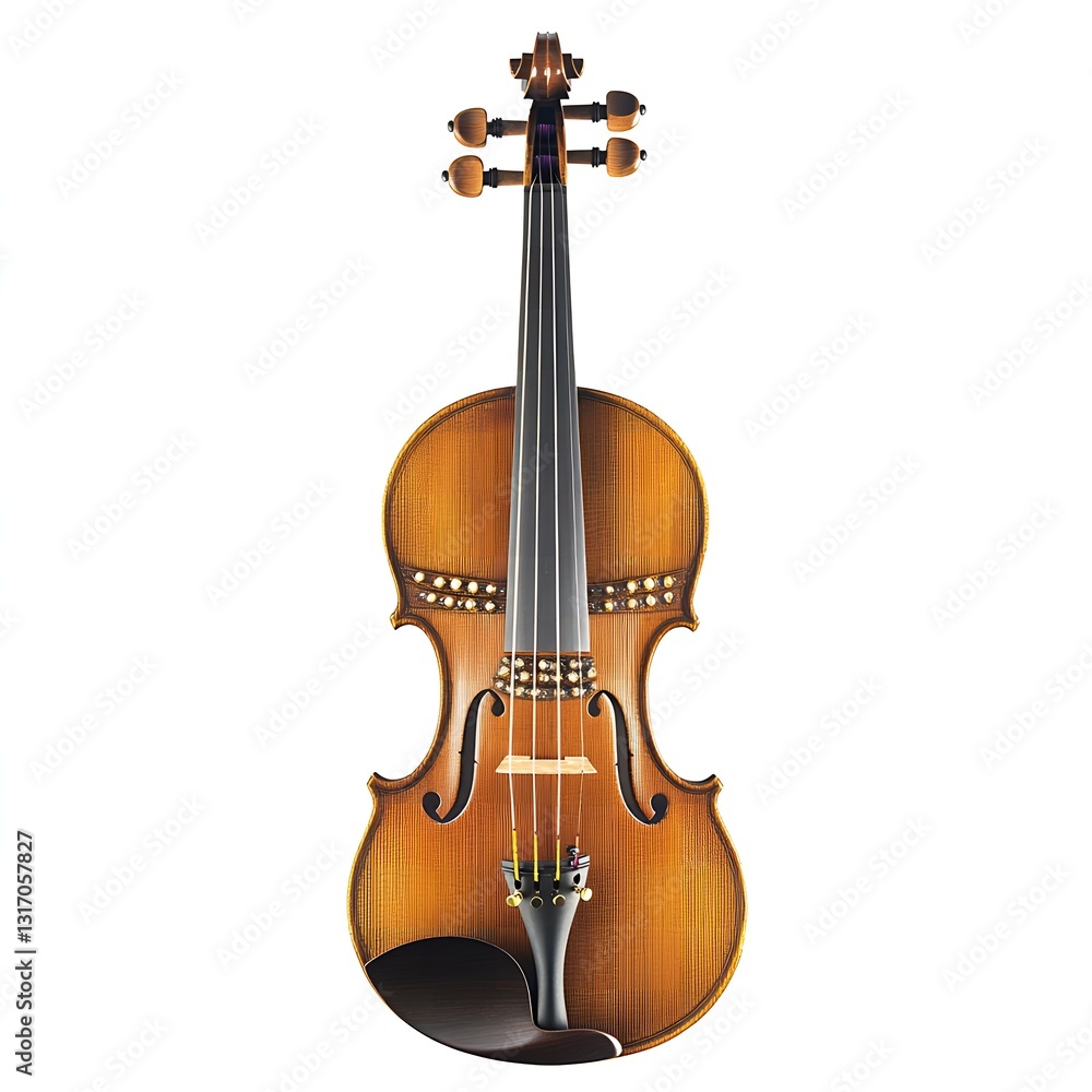 Fototapeta premium Exquisite Violin Polished Wood Classical String Instrument Isolated on White Background