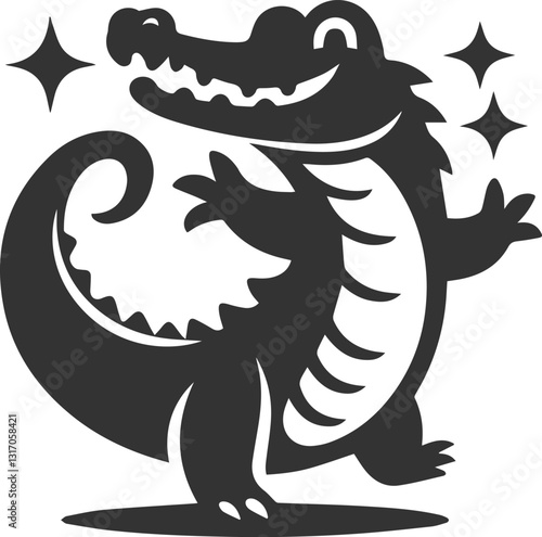Crocodile wagging its tail happily vector silhouette