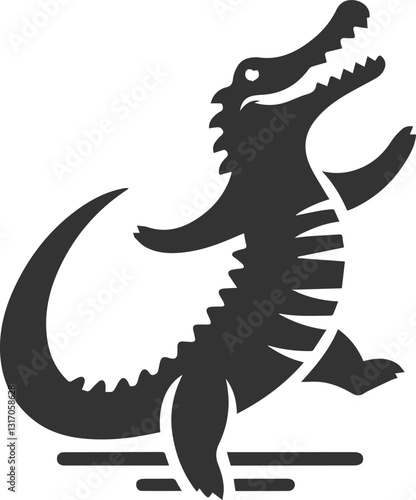 Crocodile wagging its tail happily vector silhouette