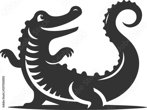 Crocodile wagging its tail happily vector silhouette