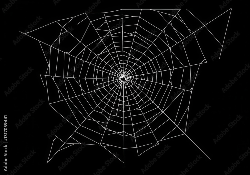 Fototapeta premium Spider web, corner view, intricate pattern, black and white, minimalist design, geometric, arachnid architecture, silk strands, Halloween aesthetic, Gothic