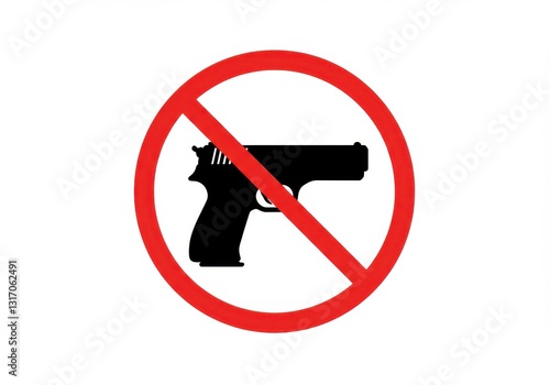 no guns allowed sign, warning symbol, red circle with diagonal line, black silhouette of handgun, safety icon, prohibition sign