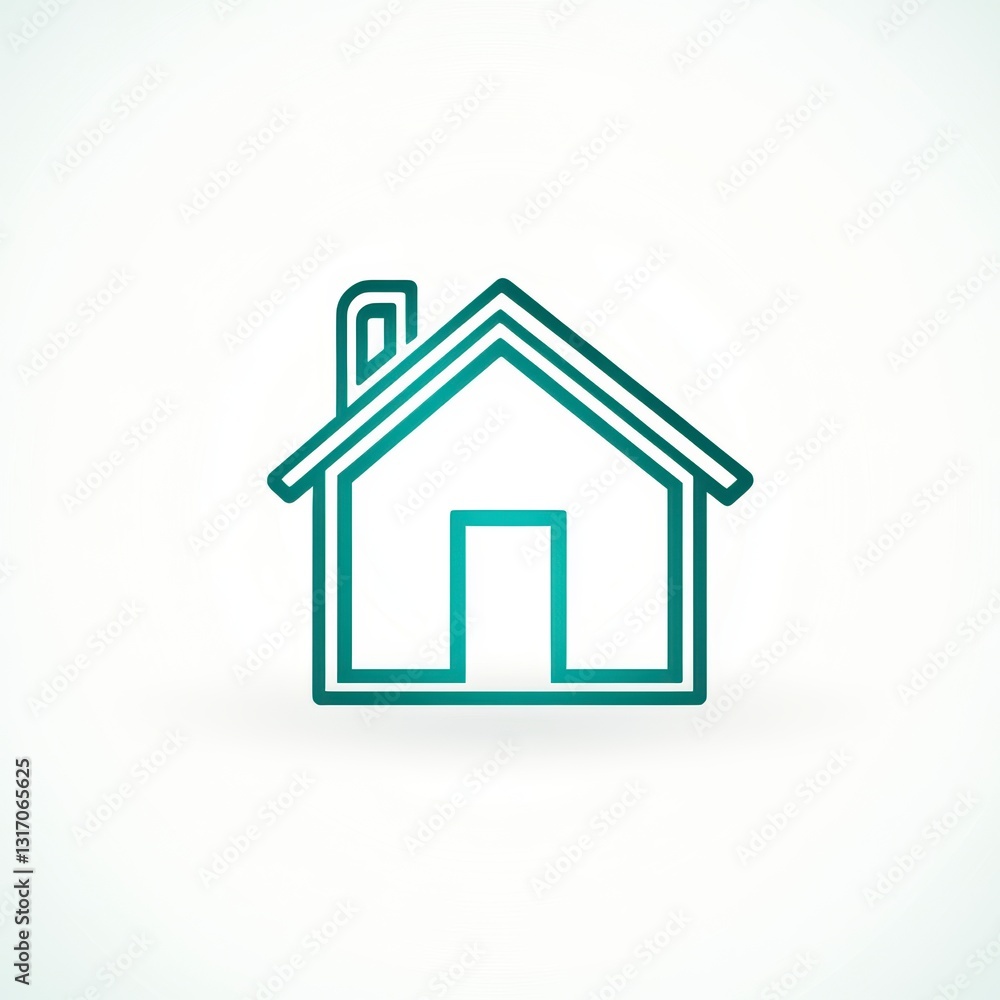 Fototapeta premium Teal Line Art House Icon Minimalist Home Symbol Illustration