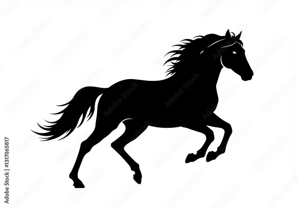 black silhouette, galloping horse, flowing mane, dynamic motion, sleek profile, tribal art style, stark contrast, minimalist design, running steed, muscular equine form black silhouette, galloping horse, flowing mane, dynamic motion, sleek profile, tribal art style, stark contrast, minimalist design, running steed, muscular equine form